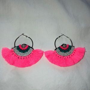 NEVER WORN BaubleBar bright pink tassel earrings